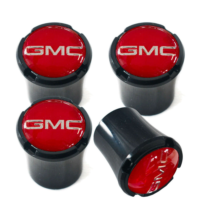 Black & Red Logo Valve Stem Caps for GMC - Set of 4