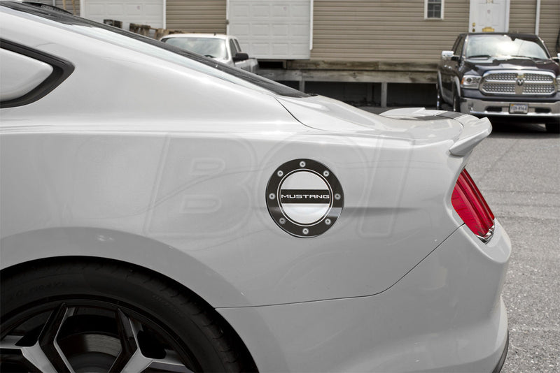 2015-2023 Ford Mustang Black w/ Silver Fill Embossed Gas Fuel Door Comp Series