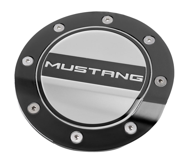2015-2023 Ford Mustang Black w/ Silver Fill Embossed Gas Fuel Door Comp Series