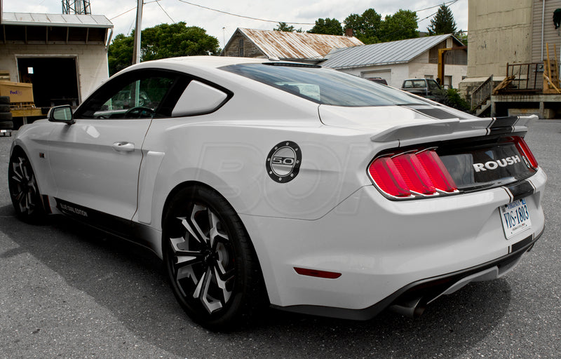 2015-2023 Ford Mustang GT 5.0 Black w/ Silver Fill Embossed Gas Fuel Door