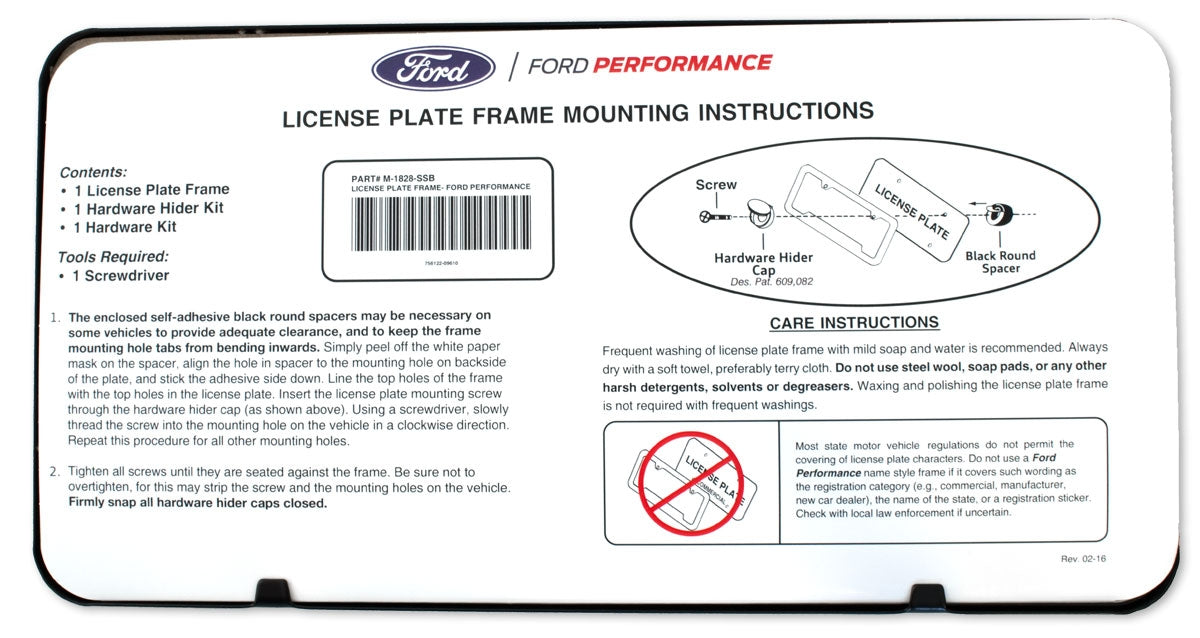 Mustang F150 Raptor Ford Performance License Plate Frame - Black Stainless Steel