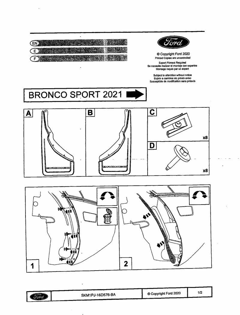 2021-2023 Bronco Sport Ford OEM M1PZ-16A550-BA Black Rear Mud Flap Splash Guards