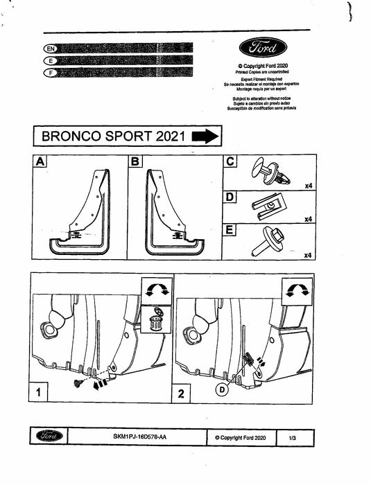 2021-2023 Bronco Sport Ford OEM M1PZ-16A550-AA Front Mud Flaps Splash Guards