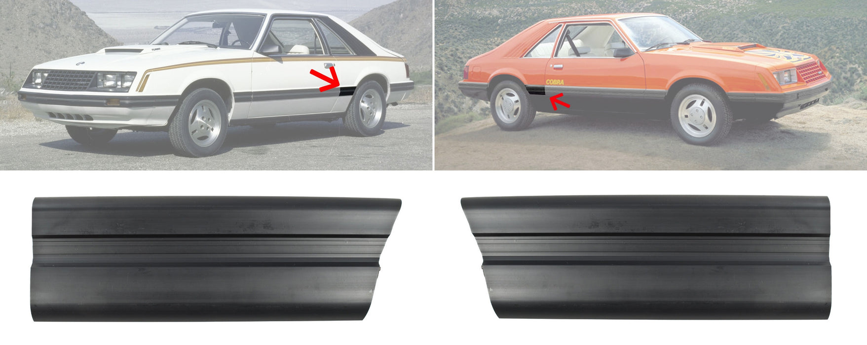 1979-1984 Ford Mustang Front of Quarter Panel Body Moulding Moldings Black Pair