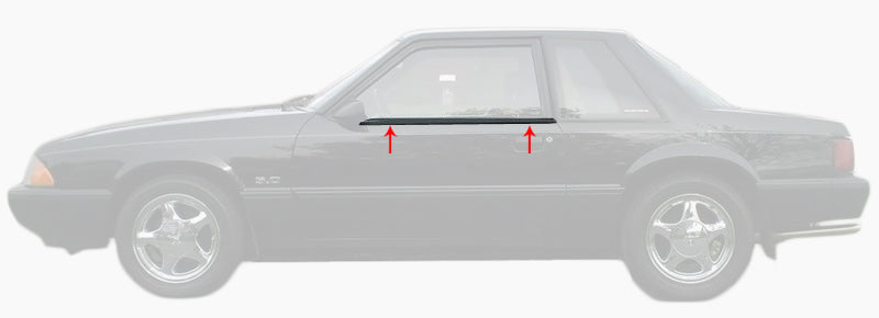 1987-1993 Mustang Outside Outer Door Beltline Moldings bottom of Window pair