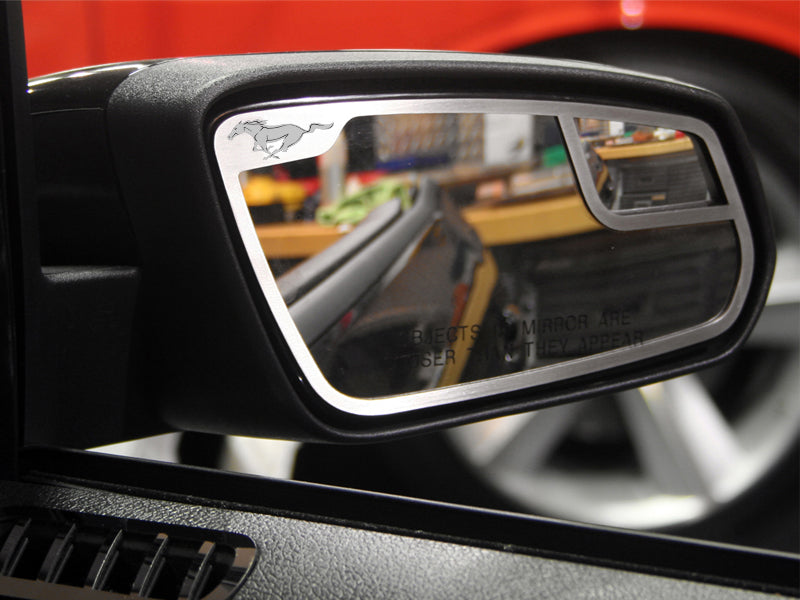 2011-2012 Mustang Brushed Stainless Steel Side Mirror Trim w/ Pony Logo Pair