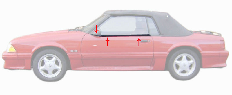 1988-1993 Mustang GT LX Convertible Outside Door Belt Line Molding Kit