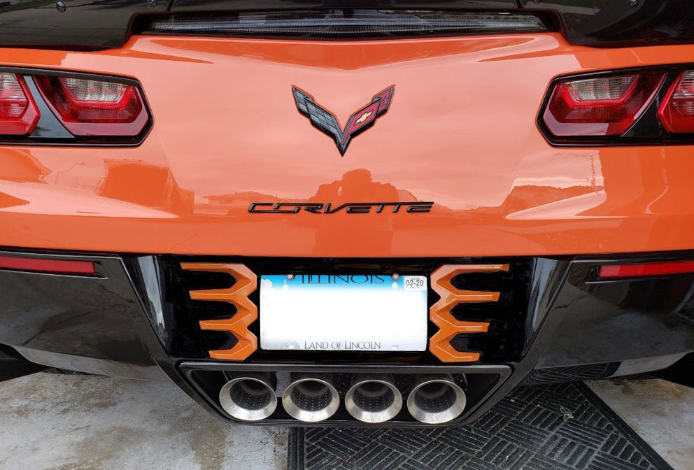 2014-2019 C7 Corvette Rear License Plate Frame - G26 Sebring Orange & Black